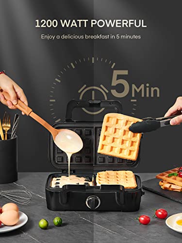 FOHERE 3-in-1 Sandwich Maker, 1200W Waffle Maker & Panini Press Grill, 3 Removable Non-stick Plates, 5-Gear Temp Control, Grilled Cheese Maker, Quick Breakfast, LED Indicators, Stainless Steel/Black - color: Silver