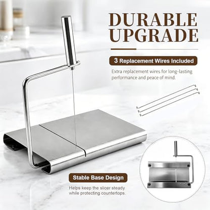 Cheese Slicer with 3 Wires for Block Cheese, Wire Cutter | Adjustable slices, quick-change stainless steel wire for cheddar, mozzarella, Swiss, butter, dishwasher-safe kitchen use