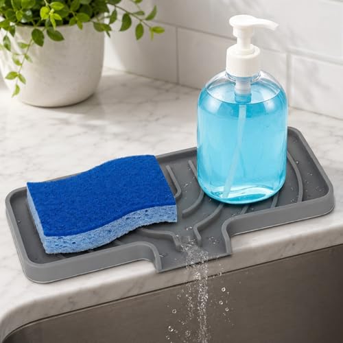 GUUKIN Sponge Holder for Kitchen Sink, 10"x 4" Kitchen Sink Organizer, Sink Caddy and Soap Tray,Compatible with Scrub Daddy, Kitchen Sink Accessories (Grey) - color: Gray, size: 9.8"×3.9"