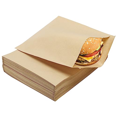 200 Pcs Paper Sandwich Bags 7.9 x 8.6 Inch Greaseproof Wax-lined Brown Lunch Bag Bakery Bags for Cookies Sandwich Snacks Popcorn Doughnut - size: 7.9x8.6 inch-200pcs