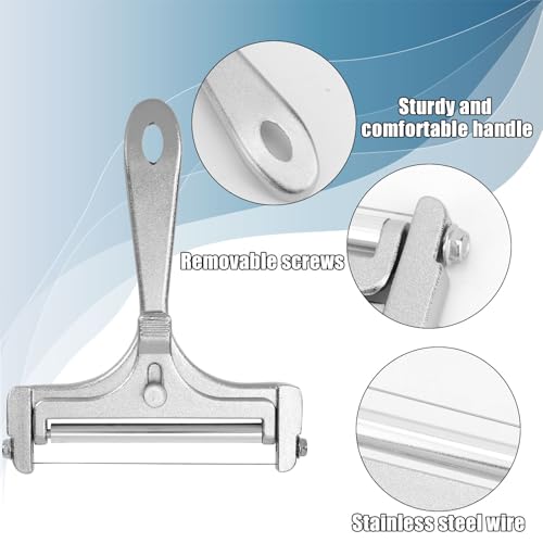 7pcs Cheese Slicer Kit, Adjustable Thickness Stainless Steel Handheld Wire Cheese Cutters with Replacement Wires Wrench Butter Knife Practical Kitchen Tools for Block Butter