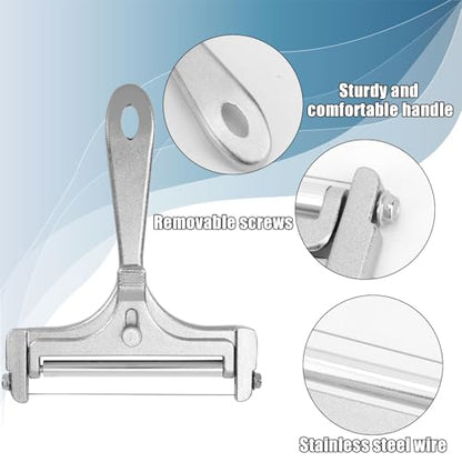 7pcs Cheese Slicer Kit, Adjustable Thickness Stainless Steel Handheld Wire Cheese Cutters with Replacement Wires Wrench Butter Knife Practical Kitchen Tools for Block Butter
