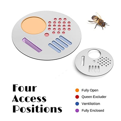 Flexzion Bee Hive Nuc Box Entrance Gate - 6 PCS 2.6 Inch Stainless Steel Bee Hive Entrance Disc & Bee Door with 4 Access Modes - Bee Hive Entrance Gate Disc for Nucleus & Full-Sized Hives - size: 6 pcs