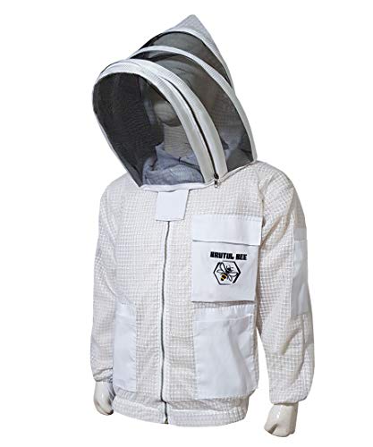 Brutul Bee 3 Layer Beekeeping Ventilated Jacket Fully Protection Beekeepers Ultralight Beekeeping Jacket with Fencing Veil - color: White, size: 4X-Large