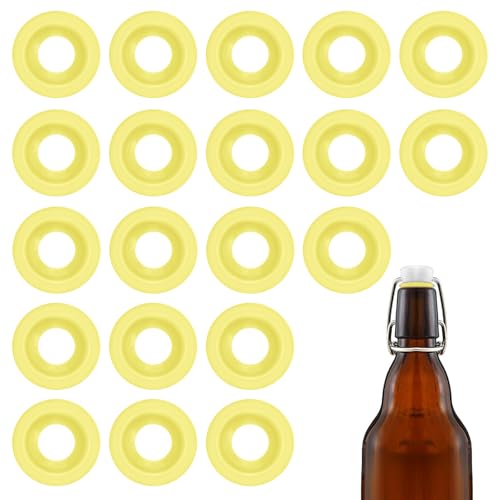 20PCs Dopamine color Silicone Gaskets Washers Seals for Cap Swing Flip Top for Home Brew Beer Soda Bottle Sealing(half cover) (Lemon Yellow) - color: Lemon Yellow