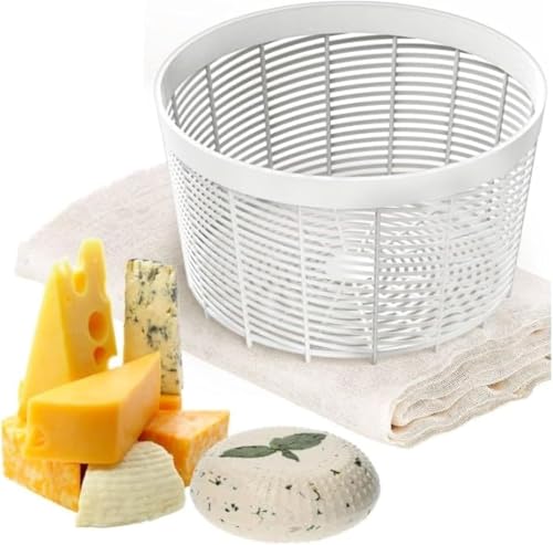 Grand Way Cheese Making Semi Soft and Soft Cheese Mold for 0,5 GAL - Homemade Cheese Making Supplies - Molde Para Queso - Cheese Form with Cheesecloth - Cheese Basket Container Molds - color: 3. Cheese Form 1pc