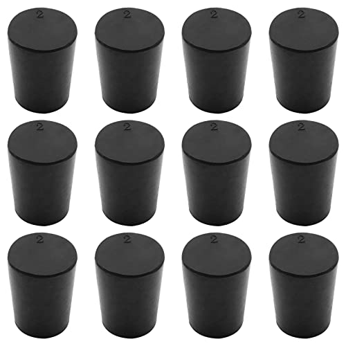 12 Pack Solid Rubber Stoppers Size 2-20mm x 15mm - 26mm Long - Tapered Laboratory Test Tube Stopper Plug - Black - color: Black, size: 2#