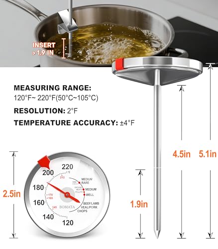 BOMATA 2 Pack Stainless Steel Meat Thermometer Oven Safe, Leave in Probe Food Thermometer with 2.5-in Extra-Large Dial, IPX8 Waterproof, NSF Certified, for Cooking, Steak, Chicken, Turkey, Pork, Lamb - color: 2-pack