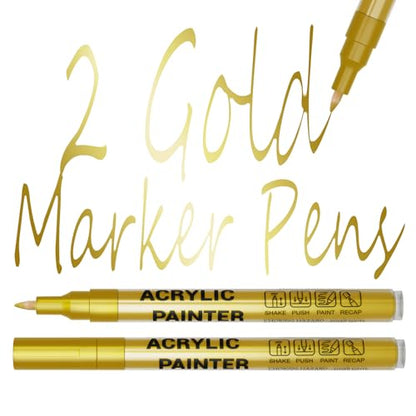 Acrylic Paint Pens Waterproof Markers 2 Gold Permanent Marker Pens Acrylic Pens for Rock Painting Glass Stone Ceramic Metal Fabric Pebble Painting pens Craft Supplies - color: Gold