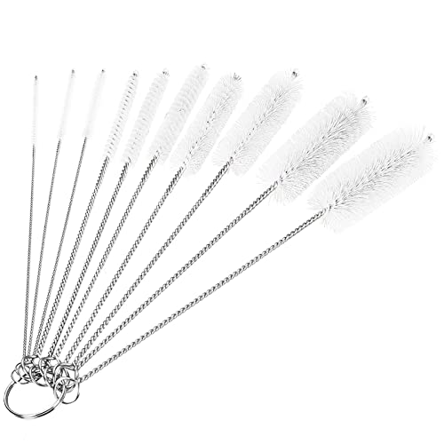 CiaraQ Bottle Cleaning Brushes, 8 Inch Nylon Tube Brush Set | White Cleaner for Narrow Neck Bottles Cups with Hook, Set of 10pcs. - color: White, size: 8.0 Inch (10pcs)