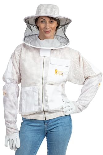 -- Beekeeping Fully Ventilated Jacket in Multi-Color with Round Veil (S, White) - color: White, size: Small