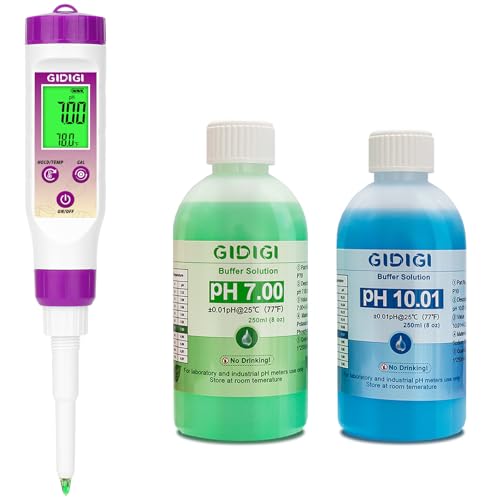 pH Meter Food Digital Electronic pH Tester for Fermentation 3 * 50ml pH Buffer Calibration Solution Kits Hot Sauce Food Tester Probe for Cheese Sourdough pH Temperature pH Test Strips for Acidity