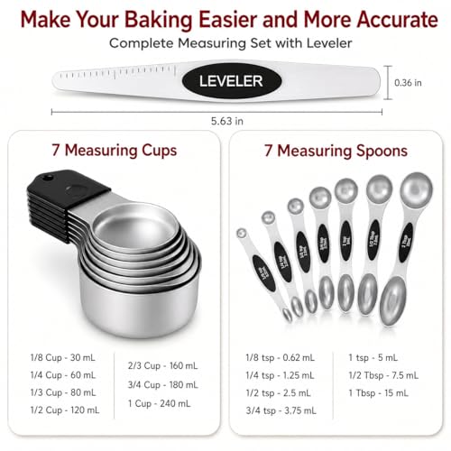 Magnetic Measuring Cups & Spoons Set|304 Stainless Steel Dual Scale Set of 15, Strong N52 Magnetic Nesting Design with Leveler, for Dry&Liquid Ingredients, Dishwasher Safe(Black) - color: Magnetic Measuring Cups & Spoons Set Black