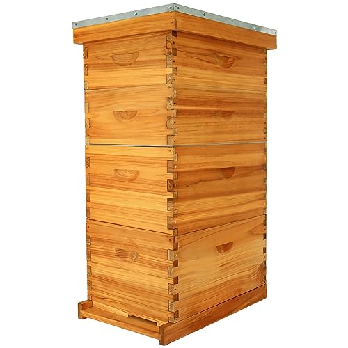 8-Frame Bee Hive Complete Beehive Kit Beeswax Coated Beehive Include Frames and Foundation Sheets for All Beekeeping Levels (2 Deep & 2 Medium Bee Boxes) - size: 4 layer
