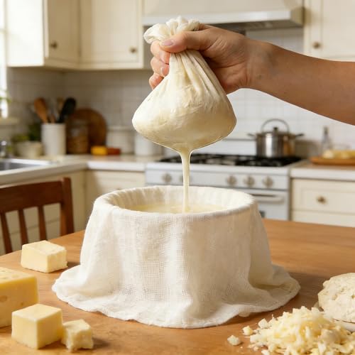 Grade 100 Cheesecloth, 32x32 Inch Ultra-Fine Mesh Unbleached Cotton Muslin for Straining, Cooking, Cheese Making, Reusable Hemmed Edges Food Safe Fabric