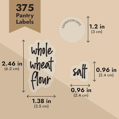 Talented Kitchen Pantry Labels for Containers - 375 PC Clear Vinyl Black Script - Peel & Stick Food Container Labels & Kitchen Pantry Organization Stickers - color: Black Text on Clear Backing