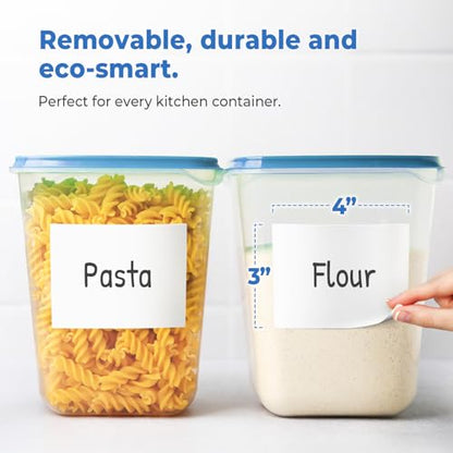 Removable Dry Erase Labels 3x4in 48pk, Reusable White Jar Pantry Stickers | Freezer and fridge safe, waterproof, wipe clean with marker, no residue, large size, pantry, jars, totes, meal prep, closet - style: 3x4"