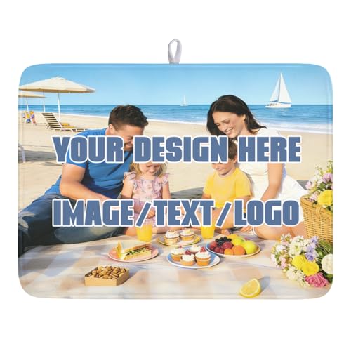 Custom Dish Drying Mat Design Your Photo Text Logo 18x24 Inch | Polyester，Absorbent Microfiber，for Kitchen Coffee Dining Bar Decor - color: All, size: 18" x 24"