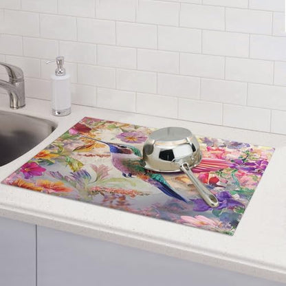 Hummingbird Dish Drying Mat for Kitchen Counter Microfiber Super Absorbent Non-Slip Dish Drying Pad for Countertops Dishes Utensils Stylish Quick-Dry Machine Washable 18x24 Inch - color: Hummingbird