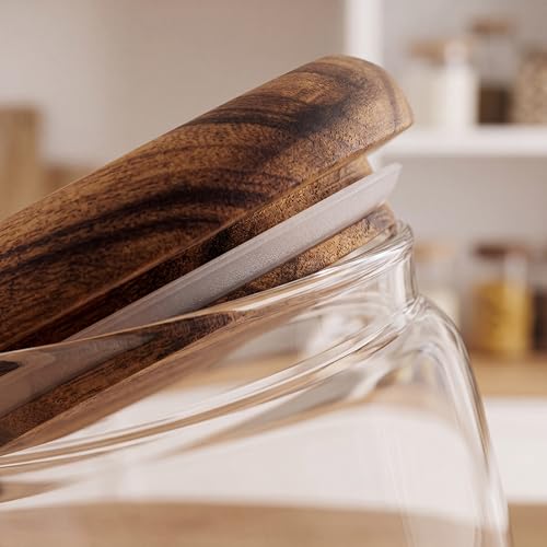 4-Pack 10 fl oz Wide Mouth Mason Jars with Spoon & Labels, Acacia Wood Lids, Press Seal, No Plastic, for Food, Snacks, Candy, Fruits, Coffee Beans, Spices & Dry Storage, Pantry Organizer.