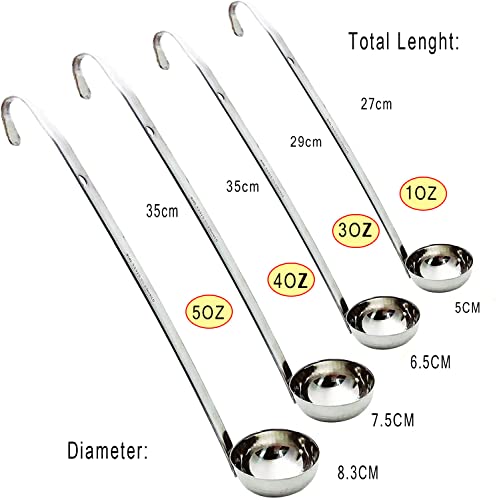 4-Piece Stainless Steel Soup Ladle Set with Bent Hook Handle and Pouring Rim, 1oz/3oz/4oz/5oz