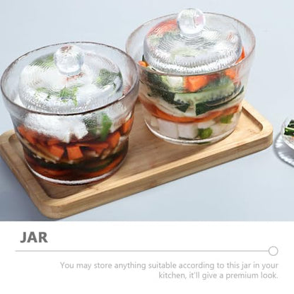 PRETYZOOM Small Glass Pickle Jar with Glass Weight - 650ml/21oz Tsukemono Maker with Heavy Duty Weight, Japanese One-Night Pickling Bowl Vegetable Fermentation for Sauerkraut, Kimchi