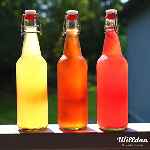 WILLDAN Set of 6-16oz Swing Top Glass Bottles - Flip Top Brewing Bottles For Kombucha, Kefir, Vanilla Extract, Beer - Airtight Caps and Leak Proof Lids, Bonus Gaskets and Funnel - size: 16oz - 6 Pack