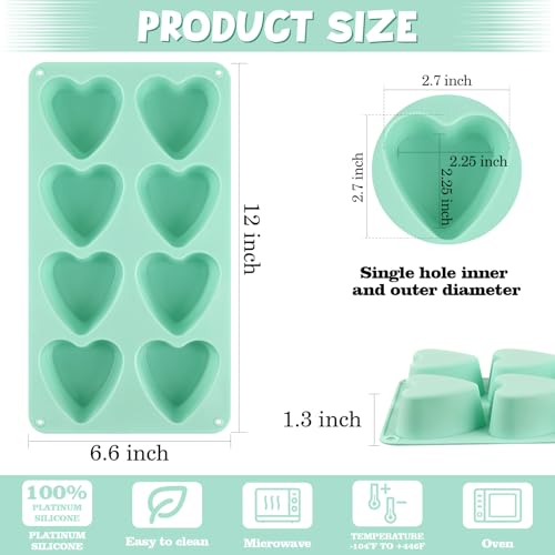 Sakolla 2 Pack 8 Cavity 2.7″ Heart Chocolate Molds Silicone | Food-grade Silicone Molds, Soap Making Molds for Chocolate, Candy, Mousse, Cake Pop, Jelly, Pudding - color: 8 Cavity heart-shaped/Pink&Green