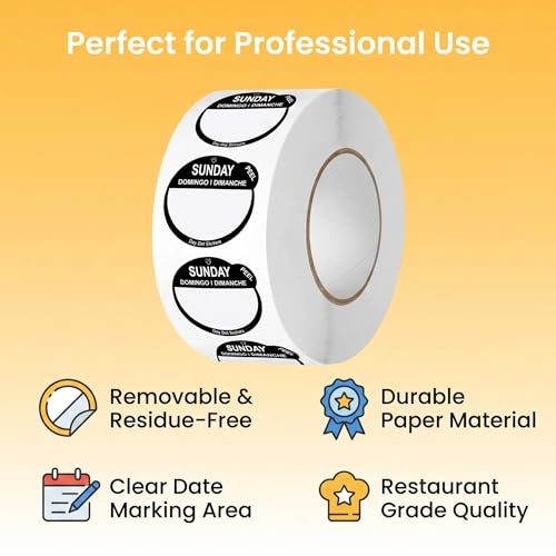 500Pcs/Roll Sunday Day of the Week Food Labels, 1 Inch Removable Food Rotation Day Dots Stickers, Trilingual Inventory Date Labels with Easy Peel Tab for Restaurant Kitchen Containers (Black) - color: 500pcs- Black Sunday