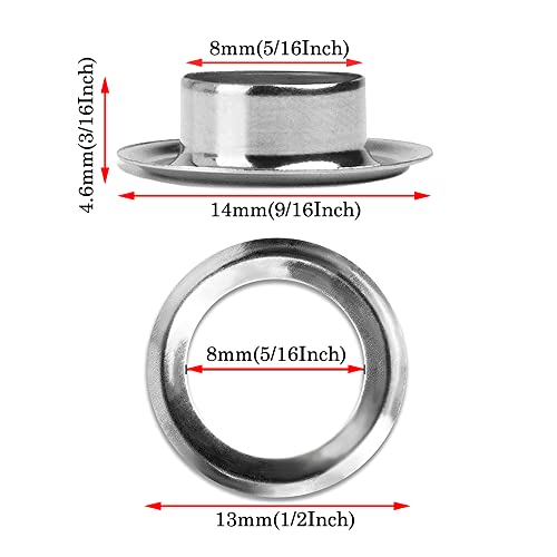 140 Sets 5/16 Inch Sewing Grommets Eyelets Stainless Steel with Washers for Shoes, Bead Cores, Clothes, Leather, Canvas, Banner (8mm Silver) - size: 8mm