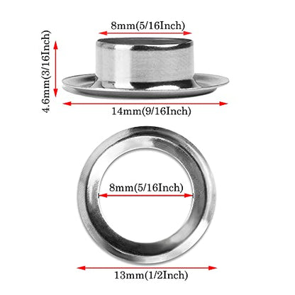 140 Sets 5/16 Inch Sewing Grommets Eyelets Stainless Steel with Washers for Shoes, Bead Cores, Clothes, Leather, Canvas, Banner (8mm Silver) - size: 8mm