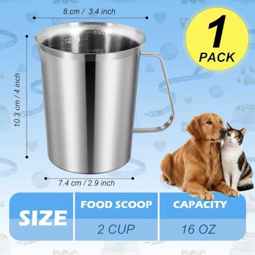 2 Cup Dog Food Scoop,Stainless Steel Measuring Cup,Pet Food Measuring Scoop for Dogs, Cats, Birds and Small Pets,Kitchen use-Ideal for Dry Food & Treats (2 CUP) - size: 2 CUP