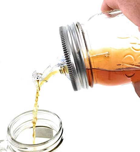 Mason Jar Pour Spouts Stainless With Flap - For Moonshine And Whiskey - Made 100% In The USA. Free Flow Mason Jar Spouts That Don't Leak - No Cracks, Just A Perfect Cocktail Pour Everytime. 2 Pack - size: Stainless Regular Mouth With Flap