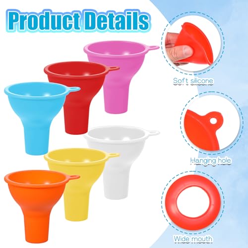 6 Pcs Silicone Kitchen Funnel Set, Wide Mouth Funnel Flexible Canning Silicone Funnels for Filling Bottles Oil Water Home Restaurant Jars Cans, 3.2 x 1 Inch (Multi Color)