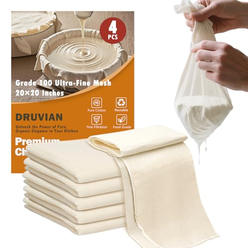 High-Grade 100 Cheesecloth – 4-Pack, Soft & Durable 20x20 Inch Cotton, Lock-Edged, Reusable for Cooking, Straining, and Cheesemaking - color: 4Pcs