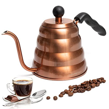 Mixpresso Gooseneck Pour Over Coffee Kettle, Barista Pour Control Design For Coffee & Tea High-Grade Stainless Steel 1.2 Liter (40 Oz) Drip Coffee Induction Cooker, Copper Stovetop Kettle - color: Bronze