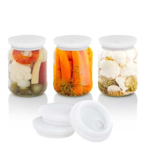 Fermentation Lids Silicone Waterless Airlock Fermenting Lids for Regular Mason Jars For Making Pickled and Fermented Probiotic Foods 3 Pack (Jars Not Included) (White) - color: White