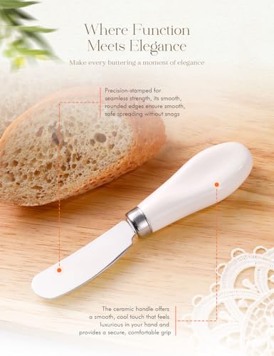 Stainless Steel Butter Spreader Knife 2 Pack with Handle for Kitchen White | Dishwasher Safe, for Soft & Hard Cheese, Jam, Cold Butter - color: White 2 Pack Without Holes