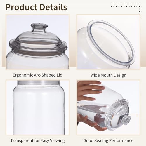 2 Pcs Plastic Candy Jars with Lids, 1 Gallon Large Food Storage Container with Airtight Seal and Wide Mouth, Clear PET Cookie Jar with Scoop for Kitchen, Pantry, 5.9 x 10.8 In