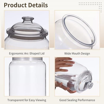 2 Pcs Plastic Candy Jars with Lids, 1 Gallon Large Food Storage Container with Airtight Seal and Wide Mouth, Clear PET Cookie Jar with Scoop for Kitchen, Pantry, 5.9 x 10.8 In