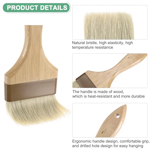 M METERXITY 2-Pack Pastry Brush, Wooden Handle Natural Bristle Basting BBQ Oil Brush for Cooking/Barbecue/Kitchen [3"] - size: 3"