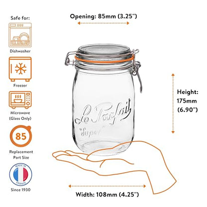 Le Parfait Super Jar 1L (32oz) French Glass Preserving Jar w/Airtight Rubber Seal & Wire Bail Closure - BPA-Free Canning Jar for Pickles, Fruits, Sauces & Food Storage - Made in France Since 1930 1PK - color: 32oz (Single)