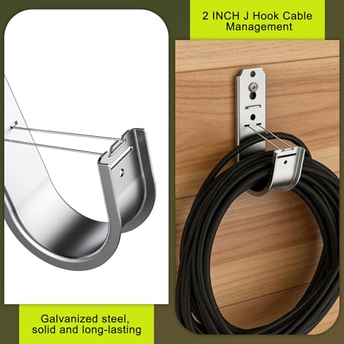 100pcs 2 Inch J Hook Wall Mount J Hook with Retainer Clip Rust-Resistant J Hook for Hanging Wire Cable Management & Organization Solution