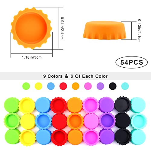 54 PCS Silicone Rubber Bottle Caps, 9 Colors Reusable Beer Caps for Home Brewing Beer, Soft Drink, Wine Bottle, Beer Bottle, Soda Bottles Kitchen Gadgets