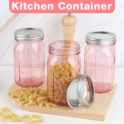 CARBLIN 2 Pack Mason Jars 32 oz, Wide Mouth Canning Jars with Airtight Lids, Glass Pint Jars with Bands Labels Brush, Large Storage Quart Jars for Jam Fermenting Preserving - Pink - color: Pink