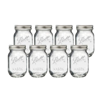 Ball Regular Mouth Pint 16oz. Glass Mason Jar with Lids and Bands, 8 Count - size: 16oz (8-Pack)