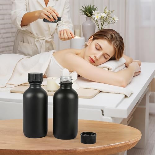 ZBCCCEOB 2 oz Small Glass Bottles with Lids, Boston Round Shot Bottles for Ginger Juice, Essential Oils - Leak Proof Mini Travel Containers(Black Frosted, 24Pack) - color: Black Frosted, size: 2oz 24