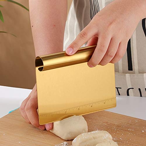 Stainless Steel Multifunctional Flour Scraper Mirror Polished Cake & Pizza Cutter Dough & Pastry Cutter Baking Scale Scraper & Butter Knife With Scale Pastry Bread Separator Gold - color: Gold