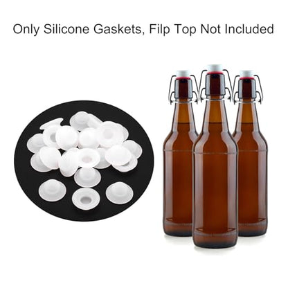uxcell 25 Pcs Silicone Rubber Gaskets Washer, High Pressure Leak-proof Beer Bottle Gasket Seals Top Washers for Swing Flip Beer Soda Bottle, White - color: White