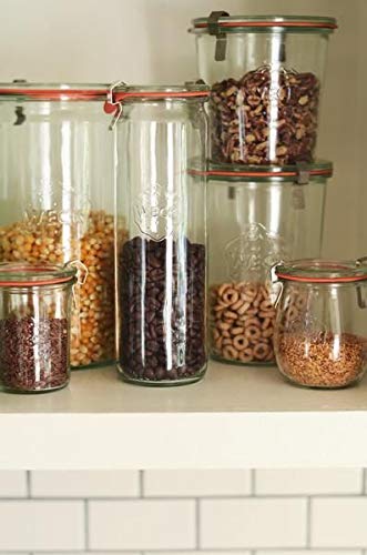 Weck Jar 974 Glass Jars 1.5L with Large Storage Capacity Preserving Jars with Airtight Lids Suitable for Pickling - 1 Jar with Glass Lid & Wooden Lid 54 fl. oz